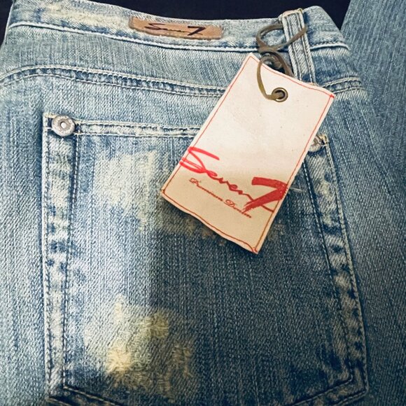 NEW VTG Seven 7 Blue Label Flare Jeans Denim Y2K Mid Rise 32 100% Cotton 35" - Picture 2 of 7